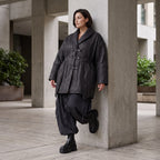 Winterjacke in Lederimitatoptik mit Tunnelzug Hemdkragen Knopfleiste und warmer Haptik