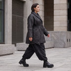 Winterjacke in Lederimitatoptik mit Tunnelzug Hemdkragen Knopfleiste und warmer Haptik