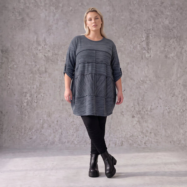 Kuschelig weiches Strickshirt in A-Linie mit Faltennahtmuster und Elasthan winterwarm