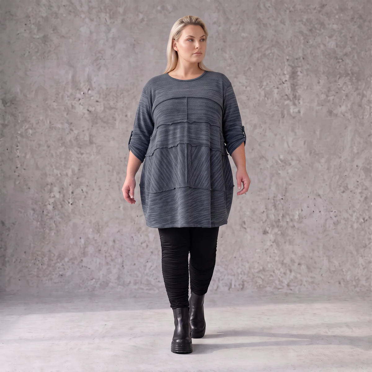 Kuschelig weiches Strickshirt in A-Linie mit Faltennahtmuster und Elasthan winterwarm