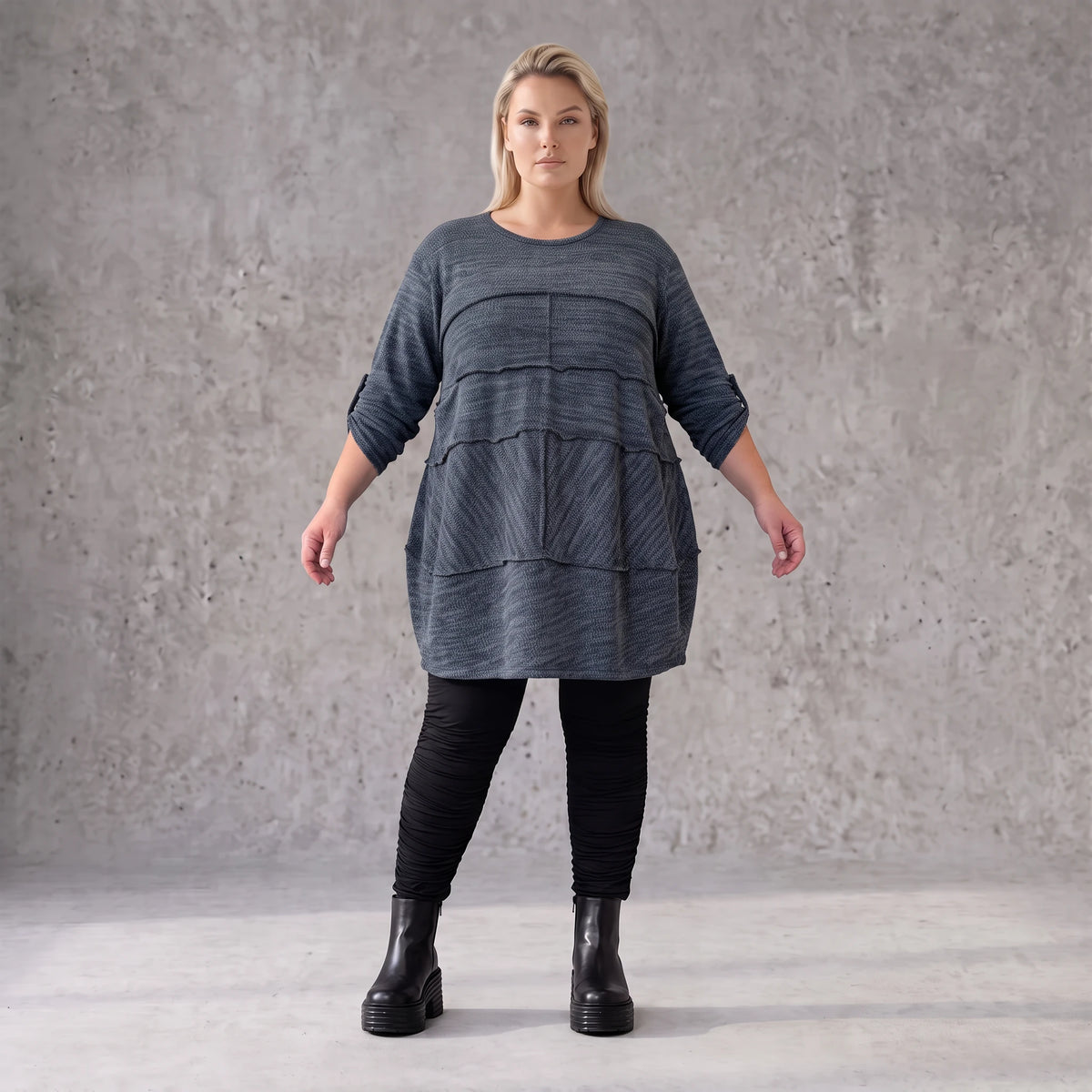 Kuschelig weiches Strickshirt in A-Linie mit Faltennahtmuster und Elasthan winterwarm