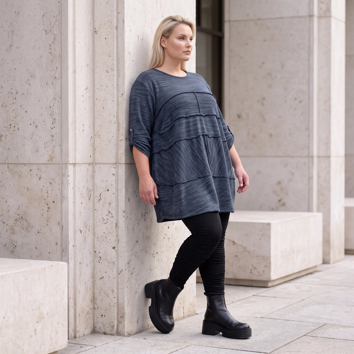 Kuschelig weiches Strickshirt in A-Linie mit Faltennahtmuster und Elasthan winterwarm