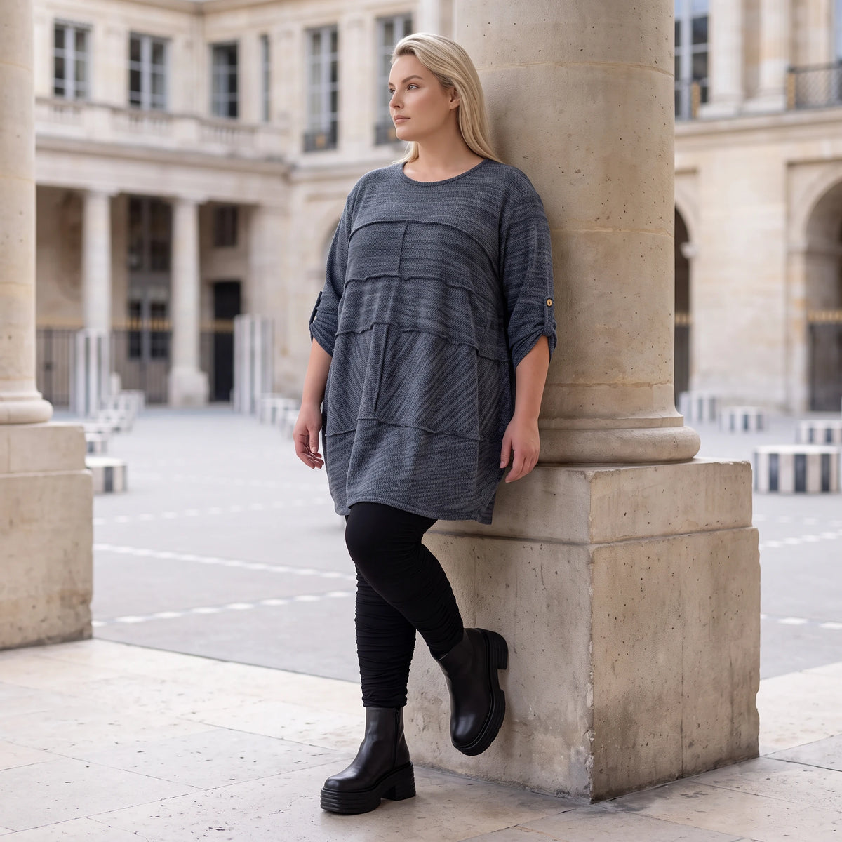 Kuschelig weiches Strickshirt in A-Linie mit Faltennahtmuster und Elasthan winterwarm