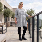 Silbernes Strickshirt in A-Linie aus weichem Stretchstoff warmes Basic für den Winter