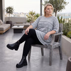 Silbernes Strickshirt in A-Linie aus weichem Stretchstoff warmes Basic für den Winter