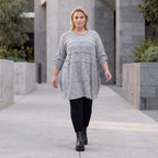 Silbernes Strickshirt in A-Linie aus weichem Stretchstoff warmes Basic für den Winter