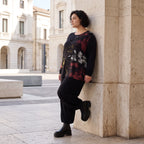 Langarmshirt aus Viskosejersey in Schwarz/Rosa mit geradem Schnitt und Stretchkomfort