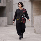 Langarmshirt aus Viskosejersey in Schwarz/Rosa mit geradem Schnitt und Stretchkomfort