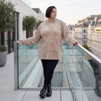 Beiger Ribb Hoodie mit Kapuze geradem Schnitt und Elasthan weiches Basic für den Alltag