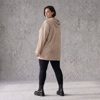 Beiger Ribb Hoodie mit Kapuze geradem Schnitt und Elasthan weiches Basic für den Alltag