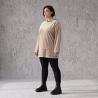 Beiger Ribb Hoodie mit Kapuze geradem Schnitt und Elasthan weiches Basic für den Alltag