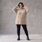 Beiger Ribb Hoodie mit Kapuze geradem Schnitt und Elasthan weiches Basic für den Alltag