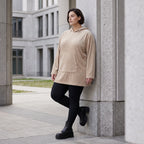 Beiger Ribb Hoodie mit Kapuze geradem Schnitt und Elasthan weiches Basic für den Alltag