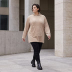 Beiger Ribb Hoodie mit Kapuze geradem Schnitt und Elasthan weiches Basic für den Alltag