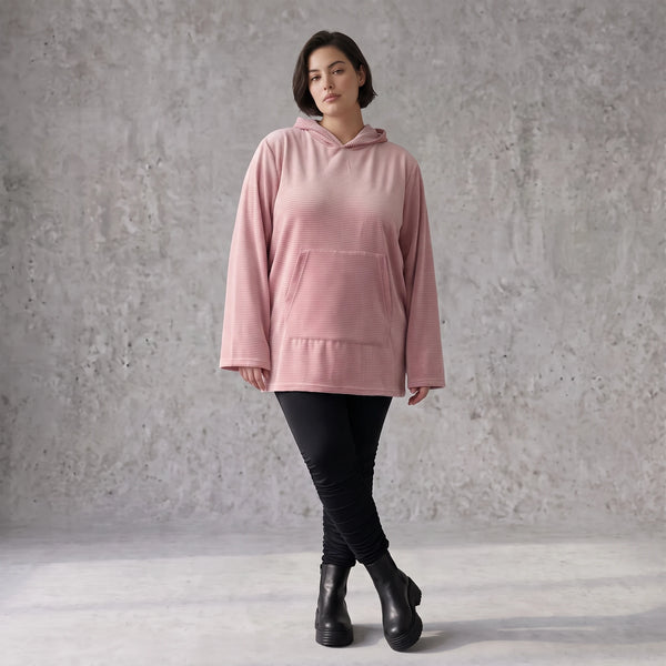Rosa Ripp Hoodie mit Kapuze Kängurutasche und Stretch mit gerader bequemer Passform