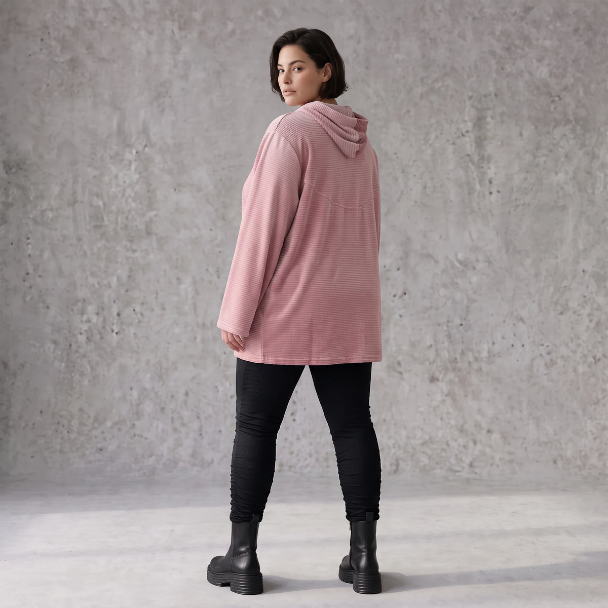 Rosa Ripp Hoodie mit Kapuze Kängurutasche und Stretch mit gerader bequemer Passform