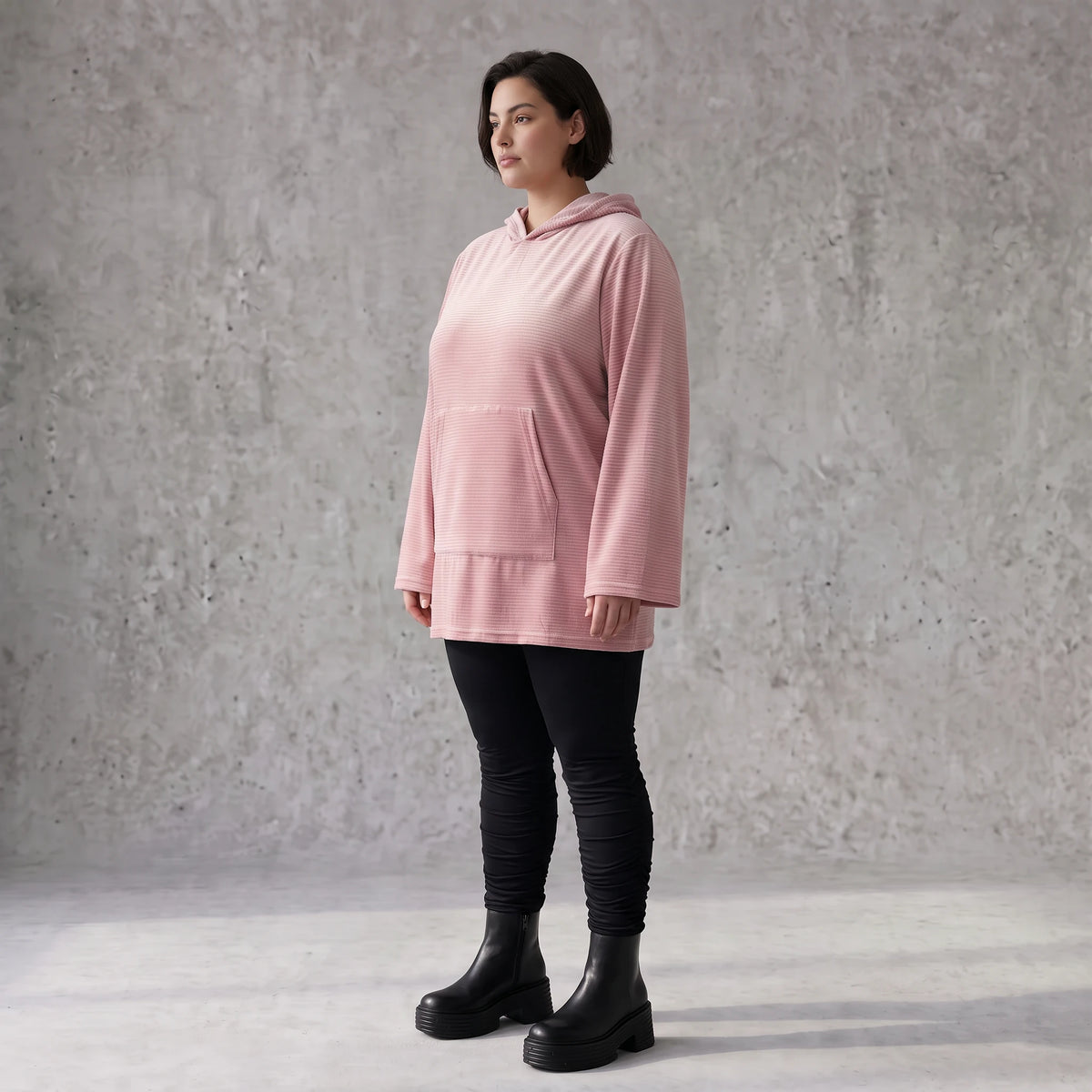 Rosa Ripp Hoodie mit Kapuze Kängurutasche und Stretch mit gerader bequemer Passform