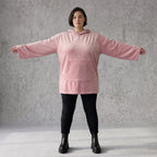 Rosa Ripp Hoodie mit Kapuze Kängurutasche und Stretch mit gerader bequemer Passform