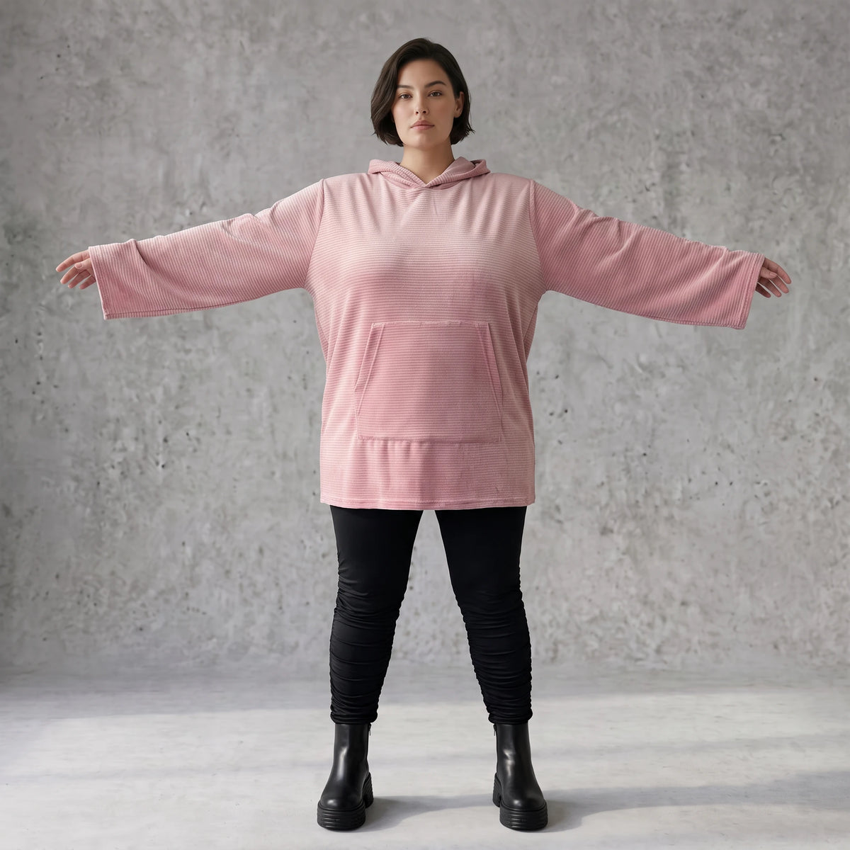 Rosa Ripp Hoodie mit Kapuze Kängurutasche und Stretch mit gerader bequemer Passform