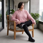 Rosa Ripp Hoodie mit Kapuze Kängurutasche und Stretch mit gerader bequemer Passform
