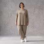 Camel Langarmshirt aus weichem Slinkystoff mit Stretch in Glockenform und Rundhals