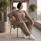 Camel Langarmshirt aus weichem Slinkystoff mit Stretch in Glockenform und Rundhals