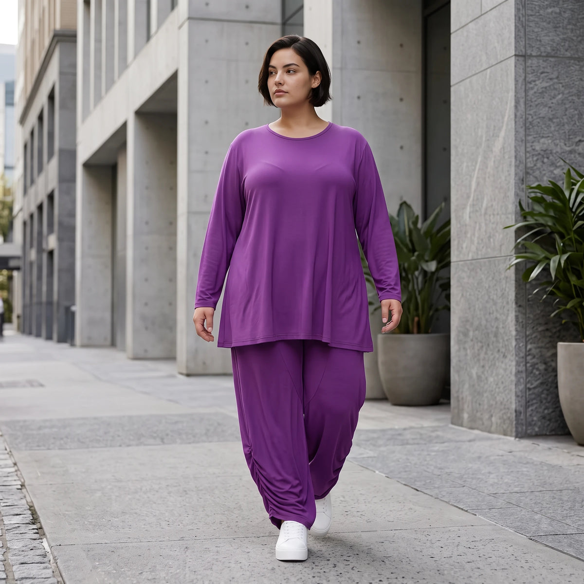 Langarmshirt aus Slinkystretch in Glockenform mit Rundhalsausschnitt weich fließend