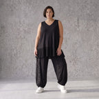 Schwarze Slinkyhose mit Stretchkomfort geradem Schnitt und bequemem Bund ohne Verschluss