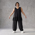 Schwarze Slinkyhose mit Stretchkomfort geradem Schnitt und bequemem Bund ohne Verschluss