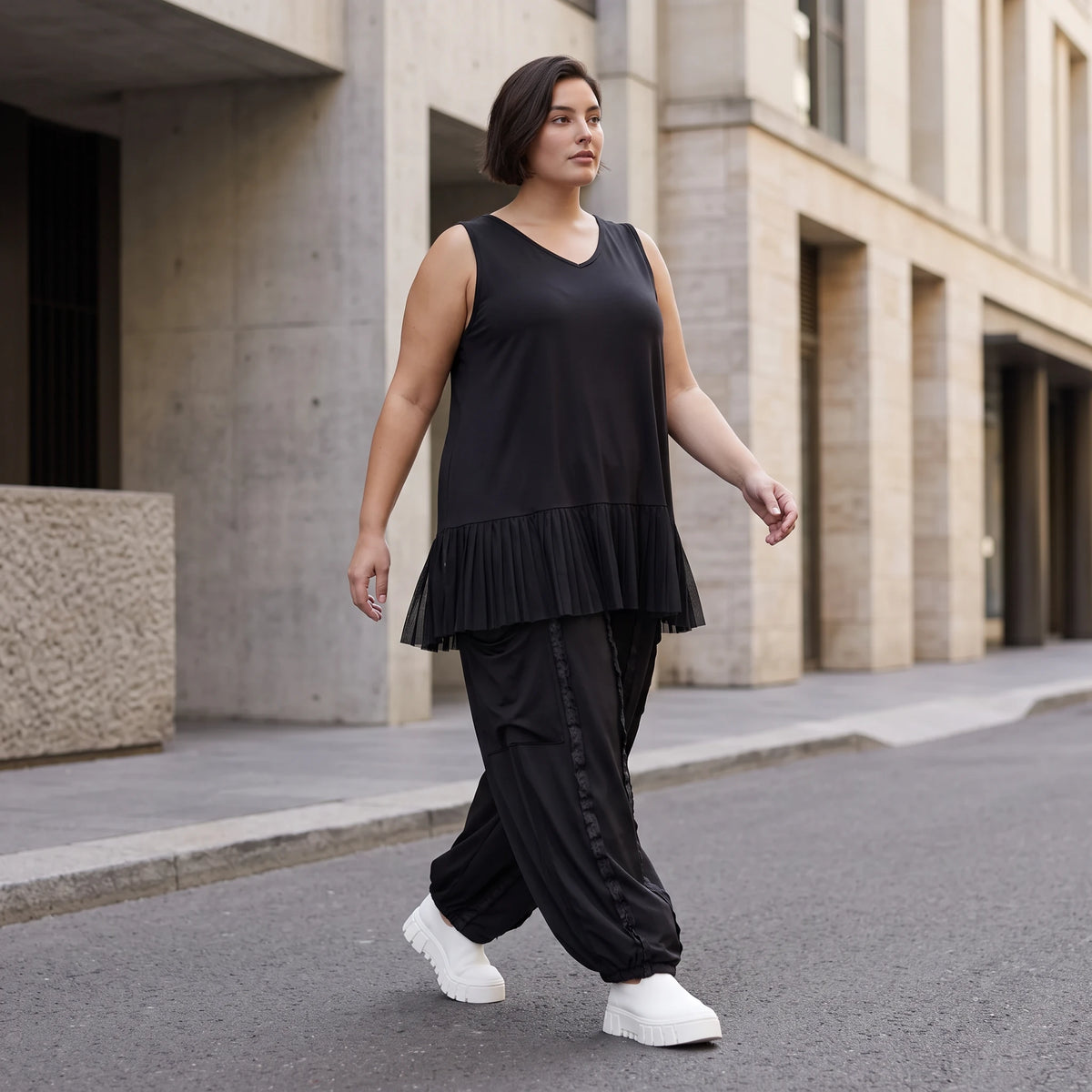 Schwarze Slinkyhose mit Stretchkomfort geradem Schnitt und bequemem Bund ohne Verschluss