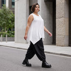 Ärmelloses Basic Top aus Slinkystoff mit Stretch in A-Linie mit Rundhals und Schlitzen