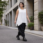Ärmelloses Basic Top aus Slinkystoff mit Stretch in A-Linie mit Rundhals und Schlitzen