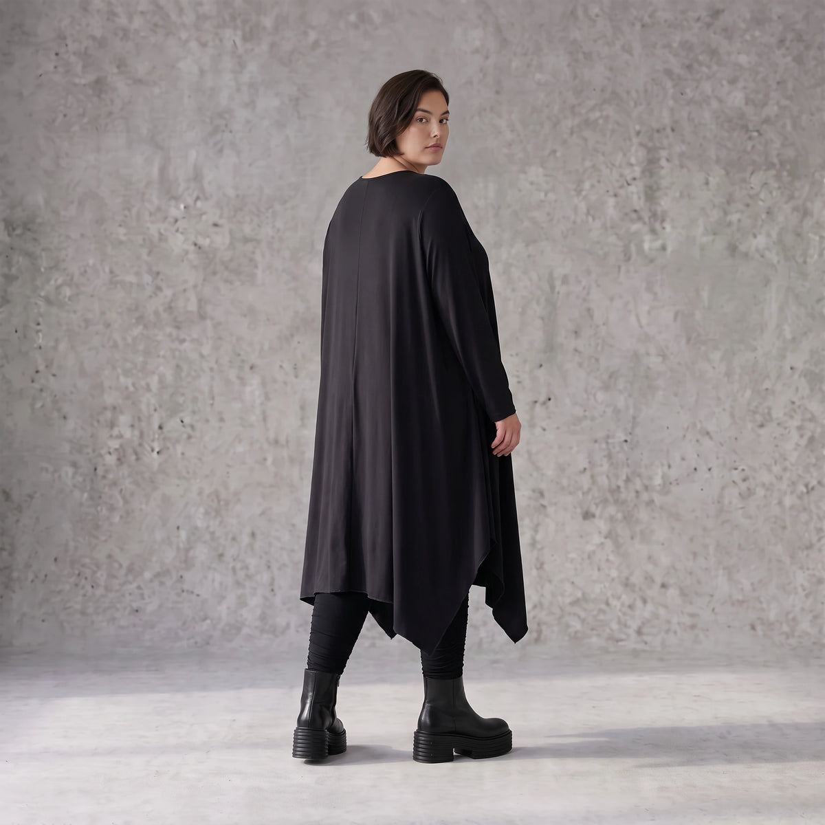 Fließendes A-Linienkleid aus Slinky mit Stretch und Rundhalsausschnitt pflegeleicht