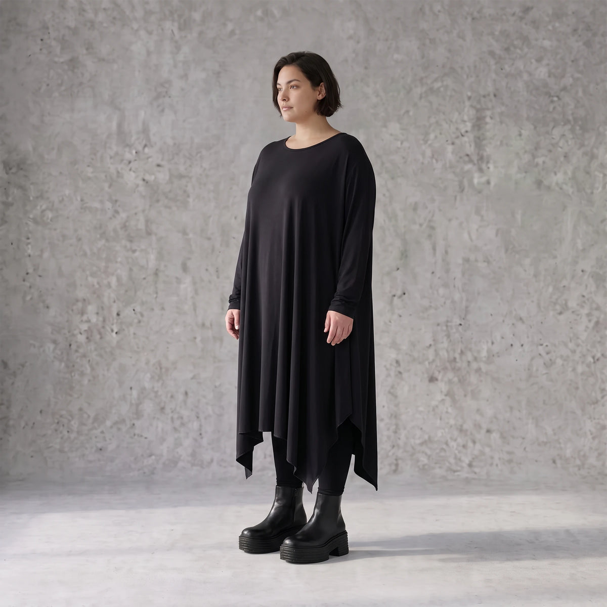 Fließendes A-Linienkleid aus Slinky mit Stretch und Rundhalsausschnitt pflegeleicht
