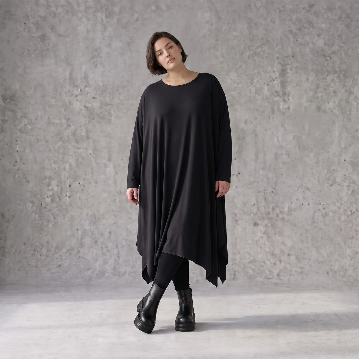 Fließendes A-Linienkleid aus Slinky mit Stretch und Rundhalsausschnitt pflegeleicht
