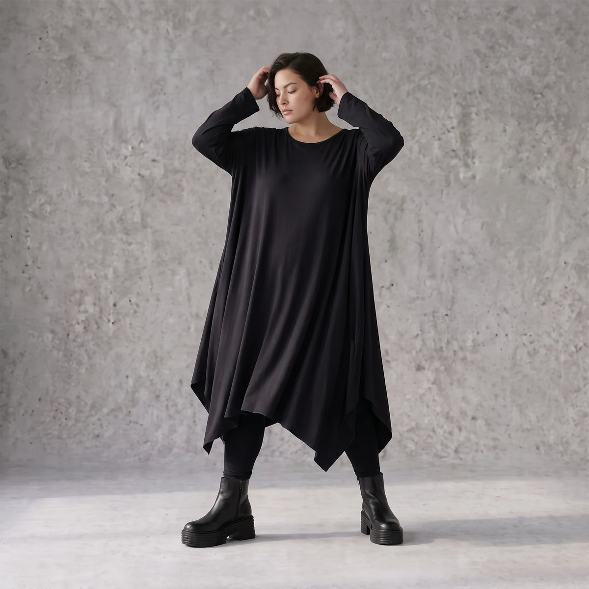 Fließendes A-Linienkleid aus Slinky mit Stretch und Rundhalsausschnitt pflegeleicht