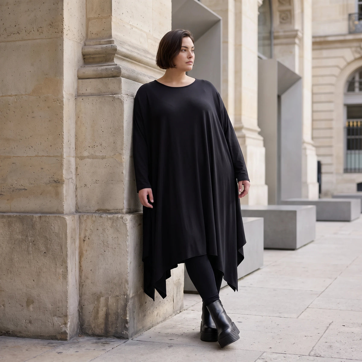 Fließendes A-Linienkleid aus Slinky mit Stretch und Rundhalsausschnitt pflegeleicht