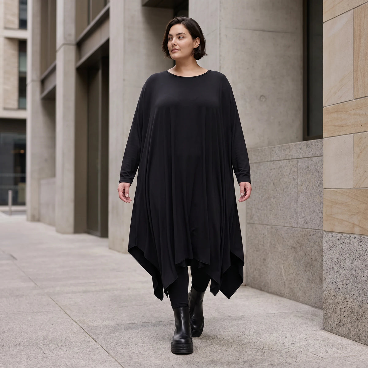 Fließendes A-Linienkleid aus Slinky mit Stretch und Rundhalsausschnitt pflegeleicht