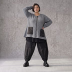 Strickjacke in A-Form mit Reißverschluss Rundhalsausschnitt Taschen Memorytaft leicht