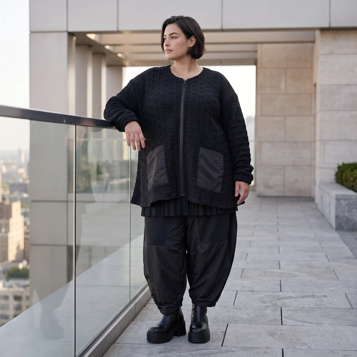 Kuschelige Strickjacke in Glockenform mit Reißverschluss Taschen und Stretchkomfort