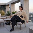 Beige Strickjacke in A-Linie mit Hemdkragen Zipfelsaum und warmem weichem Stretchgriff