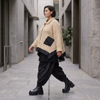 Beige Strickjacke in A-Linie mit Hemdkragen Zipfelsaum und warmem weichem Stretchgriff