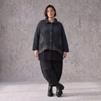 Marineblaue Strickjacke in A-Linie mit Hemdkragen Knopfleiste Taschen und Zipfelsaum