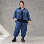 Ballonhose aus Stretchdenim mit Schlupfbund Seitentaschen und lässiger Ballonform