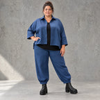 Ballonhose aus Stretchdenim mit Schlupfbund Seitentaschen und lässiger Ballonform