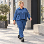 Karottenhose aus jeansblauem Stretchdenim mit Dehnbund in weicher Baumwollqualität