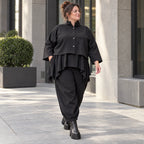 Schwarze Jeansjacke aus Stretchdenim in kastiger Form aus Baumwolle mit Elasthan