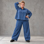 Jeansblaue Ballonhose aus Stretchdenim mit Dehnbund aus Baumwolle und Elasthan Basic