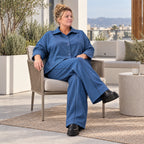 Jeansblaue Ballonhose aus Stretchdenim mit Dehnbund aus Baumwolle und Elasthan Basic
