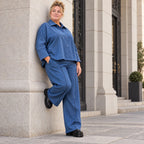Jeansblaue Ballonhose aus Stretchdenim mit Dehnbund aus Baumwolle und Elasthan Basic